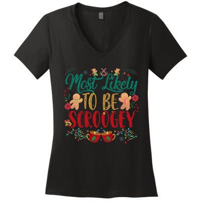 Most Likely To Be Scroogey Family Christmas Matching Pjs Women's V-Neck T-Shirt