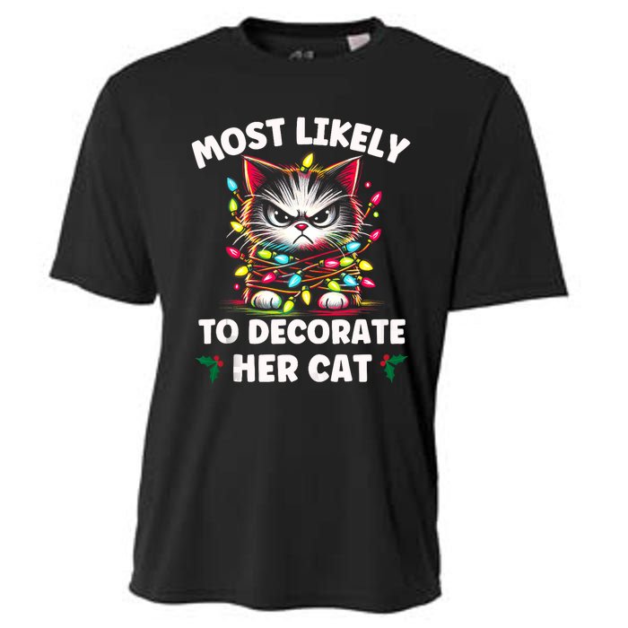 Most Likely To Decorate Her Cat Family Christmas Pajamas Tank Top Cooling Performance Crew T-Shirt