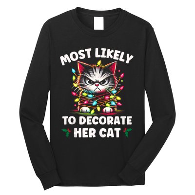 Most Likely To Decorate Her Cat Family Christmas Pajamas Tank Top Long Sleeve Shirt