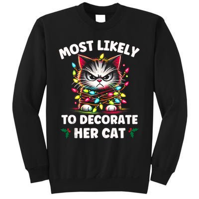 Most Likely To Decorate Her Cat Family Christmas Pajamas Tank Top Sweatshirt