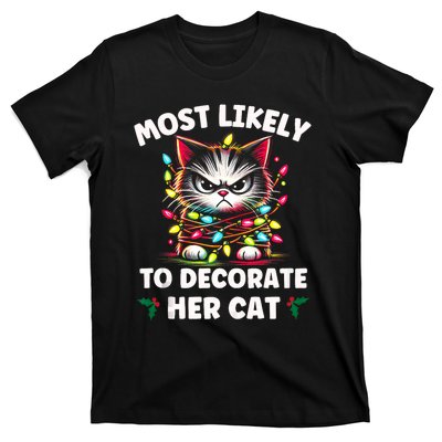 Most Likely To Decorate Her Cat Family Christmas Pajamas Tank Top T-Shirt