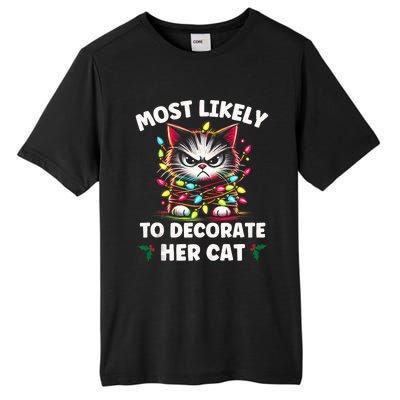 Most Likely To Decorate Her Cat Family Christmas Pajamas Tank Top Tall Fusion ChromaSoft Performance T-Shirt