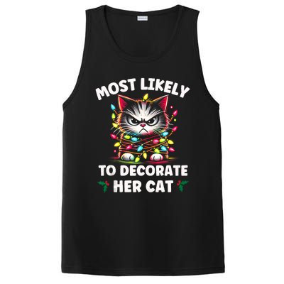 Most Likely To Decorate Her Cat Family Christmas Pajamas Tank Top PosiCharge Competitor Tank