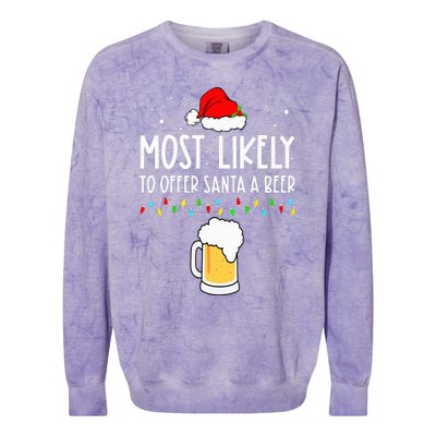 Most Likely To Offer Santa A Beer Family Pajamas Christmas Colorblast Crewneck Sweatshirt