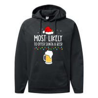 Most Likely To Offer Santa A Beer Family Pajamas Christmas Performance Fleece Hoodie