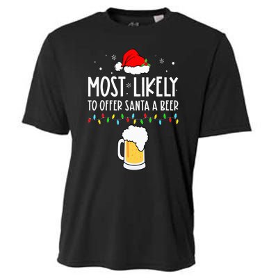 Most Likely To Offer Santa A Beer Family Pajamas Christmas Cooling Performance Crew T-Shirt