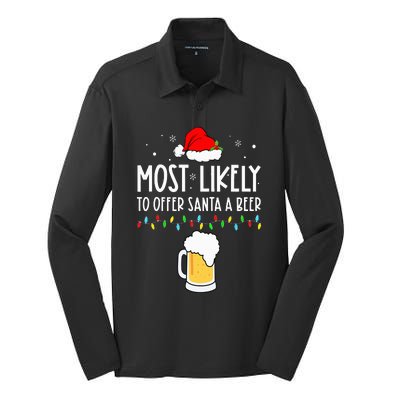 Most Likely To Offer Santa A Beer Family Pajamas Christmas Silk Touch Performance Long Sleeve Polo