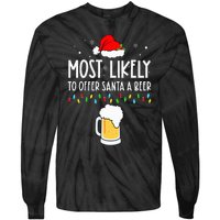 Most Likely To Offer Santa A Beer Family Pajamas Christmas Tie-Dye Long Sleeve Shirt