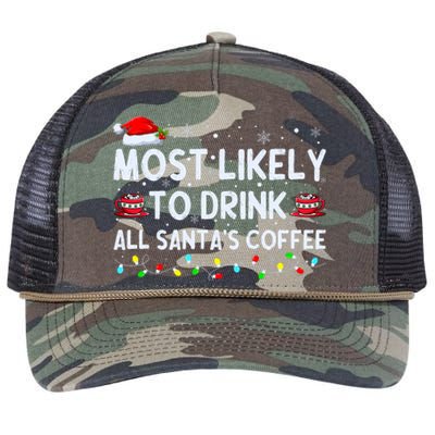 Most Likely To Drink All SantaS Coffee Christmas Pajamas Retro Rope Trucker Hat Cap