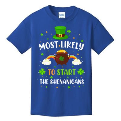 Most Likely To Start Shenanigans St Patricks Day Kids T-Shirt