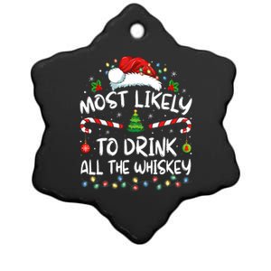 Most Likely To Drink All The Whiskey Santa Christmas Ceramic Star Ornament