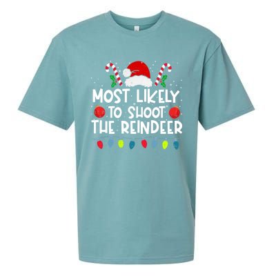 Most Likely To Shoot The Reindeer Family Crew Christmas Funny Gift Sueded Cloud Jersey T-Shirt