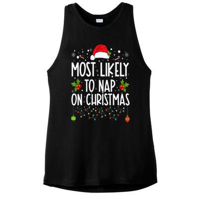 Most Likely To Nap On Christmas Family Christmas Pajamas Ladies PosiCharge Tri-Blend Wicking Tank