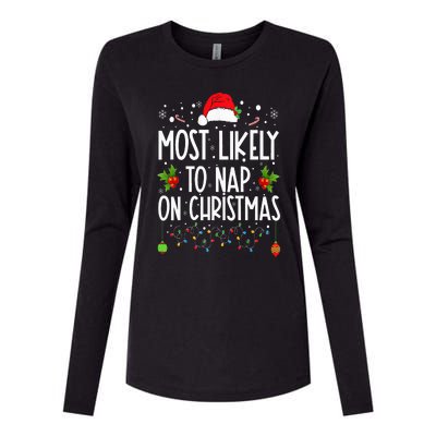 Most Likely To Nap On Christmas Family Christmas Pajamas Womens Cotton Relaxed Long Sleeve T-Shirt