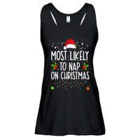 Most Likely To Nap On Christmas Family Christmas Pajamas Ladies Essential Flowy Tank