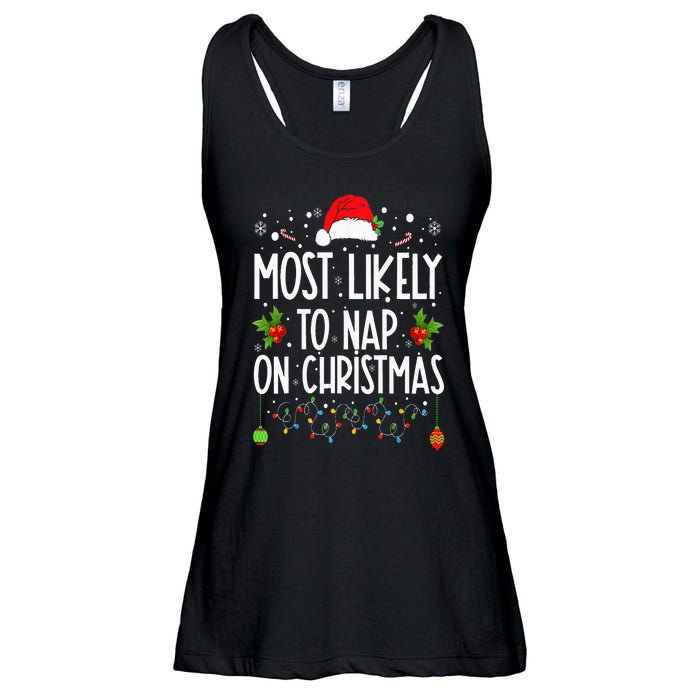 Most Likely To Nap On Christmas Family Christmas Pajamas Ladies Essential Flowy Tank