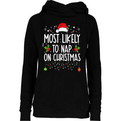 Most Likely To Nap On Christmas Family Christmas Pajamas Womens Funnel Neck Pullover Hood