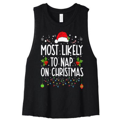 Most Likely To Nap On Christmas Family Christmas Pajamas Women's Racerback Cropped Tank