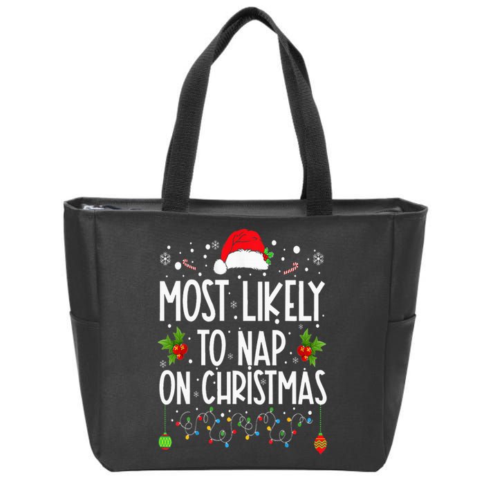 Most Likely To Nap On Christmas Family Christmas Pajamas Zip Tote Bag