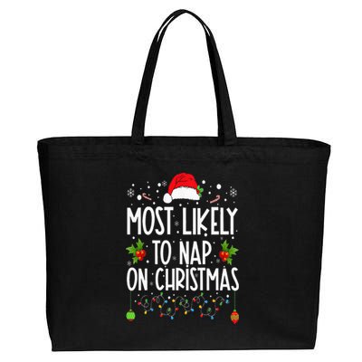 Most Likely To Nap On Christmas Family Christmas Pajamas Cotton Canvas Jumbo Tote