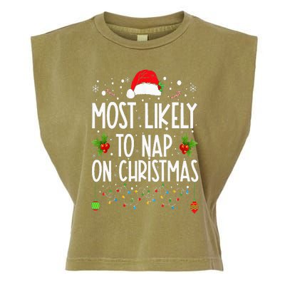 Most Likely To Nap On Christmas Family Christmas Pajamas Garment-Dyed Women's Muscle Tee