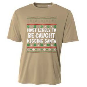 Most Likely To Be Caught Kissing Santa Christmas Matching Cooling Performance Crew T-Shirt