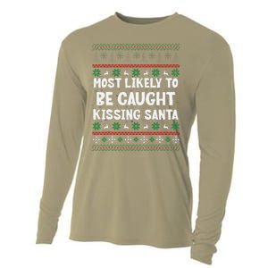 Most Likely To Be Caught Kissing Santa Christmas Matching Cooling Performance Long Sleeve Crew