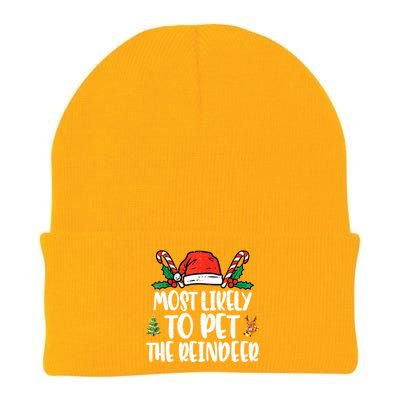 Most Likely To Pet The Reindeer Funny Christmas Holiday Gift Knit Cap Winter Beanie