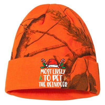 Most Likely To Pet The Reindeer Funny Christmas Holiday Gift Kati Licensed 12" Camo Beanie