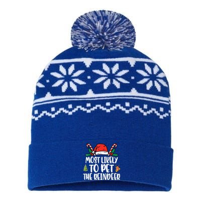 Most Likely To Pet The Reindeer Funny Christmas Holiday Gift USA-Made Snowflake Beanie