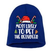 Most Likely To Pet The Reindeer Funny Christmas Holiday Gift Short Acrylic Beanie