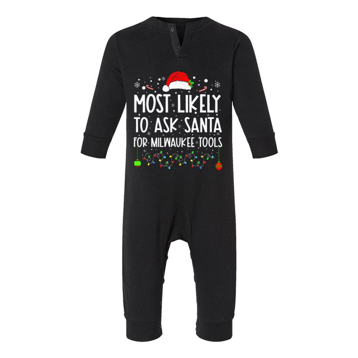 Most Likely To Ask Santa For Milwaukee Tools Christmas Xmas Infant Fleece One Piece