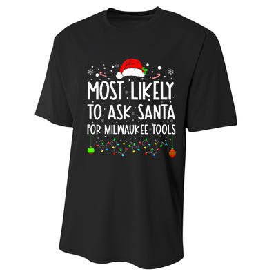 Most Likely To Ask Santa For Milwaukee Tools Christmas Xmas Performance Sprint T-Shirt