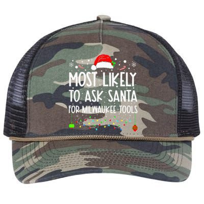 Most Likely To Ask Santa For Milwaukee Tools Christmas Xmas Retro Rope Trucker Hat Cap