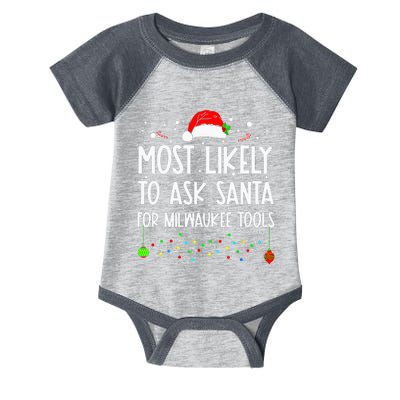 Most Likely To Ask Santa For Milwaukee Tools Christmas Xmas Infant Baby Jersey Bodysuit