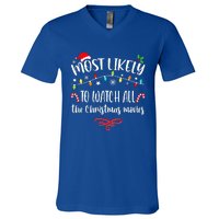 Most Likely To Watch All Christmas Movies Family Matching  V-Neck T-Shirt