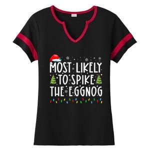 Most Likely To Spike The Eggnog Family Matching Christmas Ladies Halftime Notch Neck Tee