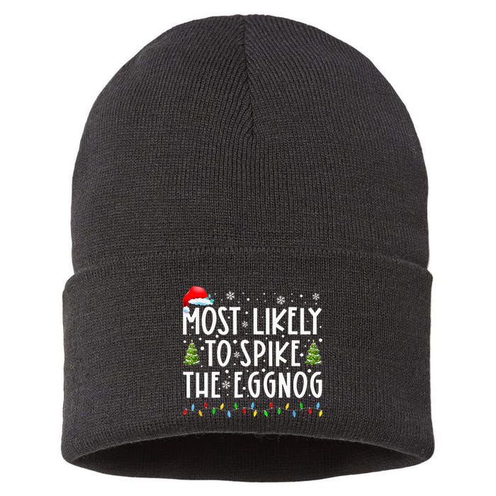 Most Likely To Spike The Eggnog Family Matching Christmas Sustainable Knit Beanie