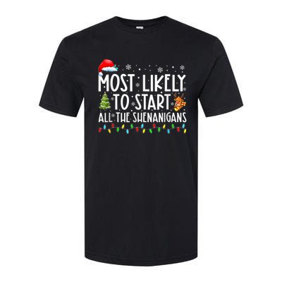 Most Likely To Start All The Shenanigans Family Xmas Holiday Softstyle CVC T-Shirt