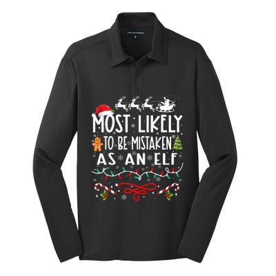 Most Likely To Be Mistaken As An Elf Family Christmas Silk Touch Performance Long Sleeve Polo