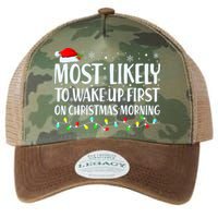 Most Likely To Wake Up First On Christmas Morning Xmas Light Legacy Tie Dye Trucker Hat