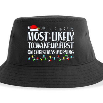 Most Likely To Wake Up First On Christmas Morning Xmas Light Sustainable Bucket Hat