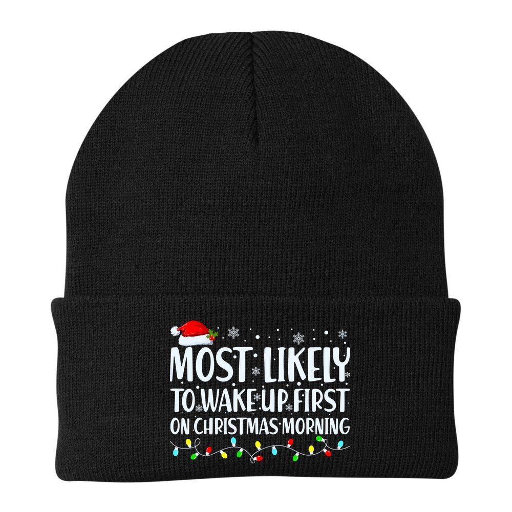 Most Likely To Wake Up First On Christmas Morning Xmas Light Beanie