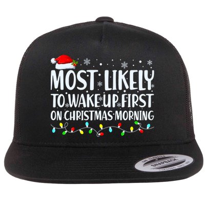 Most Likely To Wake Up First On Christmas Morning Xmas Light Flatbill Hat