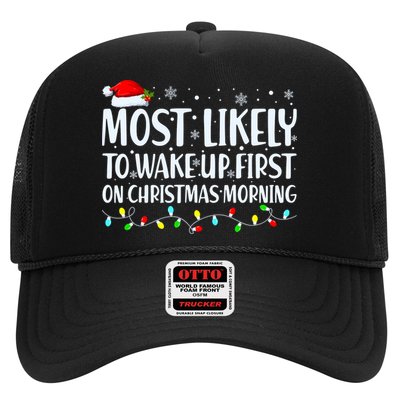 Most Likely To Wake Up First On Christmas Morning Xmas Light Trucker Hat