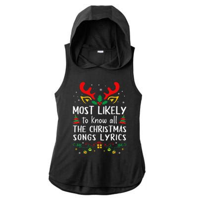 Most Likely To Know All The Christmas Songs Lyrics Matching Ladies PosiCharge Tri-Blend Wicking Draft Hoodie Tank