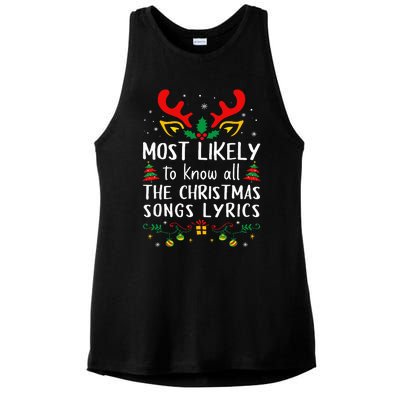 Most Likely To Know All The Christmas Songs Lyrics Matching Ladies PosiCharge Tri-Blend Wicking Tank