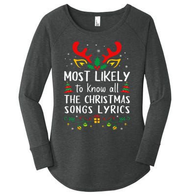 Most Likely To Know All The Christmas Songs Lyrics Matching Women's Perfect Tri Tunic Long Sleeve Shirt