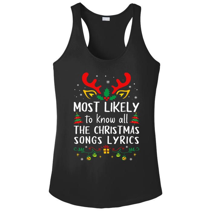 Most Likely To Know All The Christmas Songs Lyrics Matching Ladies PosiCharge Competitor Racerback Tank