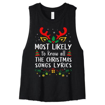 Most Likely To Know All The Christmas Songs Lyrics Matching Women's Racerback Cropped Tank